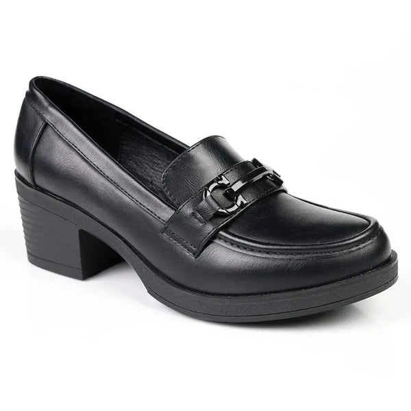 Franco Rossi Saddle Detail Block Heel Loafers - Black