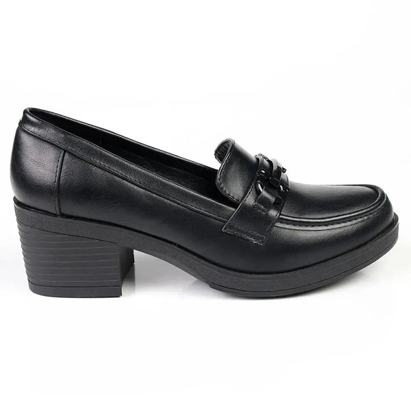 Franco Rossi Saddle Detail Block Heel Loafers - Black