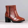 Froggie Flex Leather Block Heel Side Zip Ankle Boot - Chestnut-Froggie-Buy shoes online