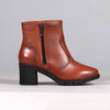 Froggie Flex Leather Block Heel Side Zip Ankle Boot - Chestnut-Froggie-Buy shoes online