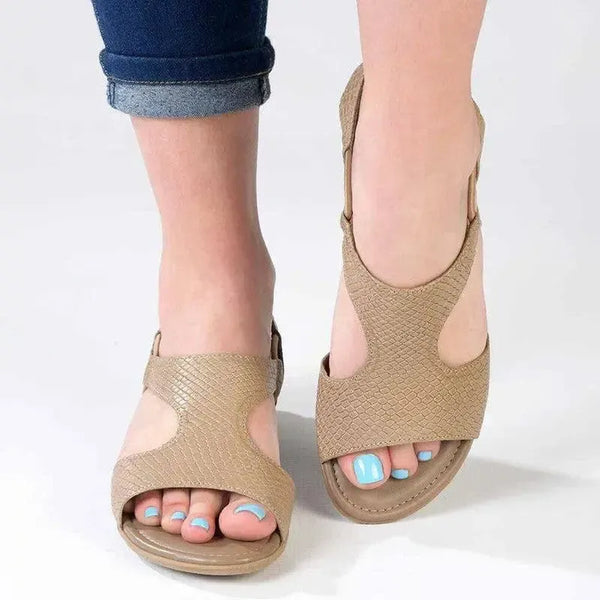 Froggie Ida Leather Flat Sandal - Stone