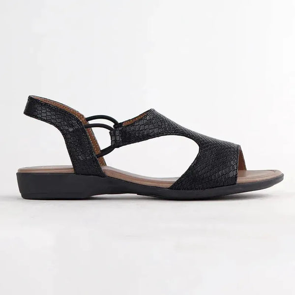 Froggie Ida Leather Flat Snake Skin Sandal - Black