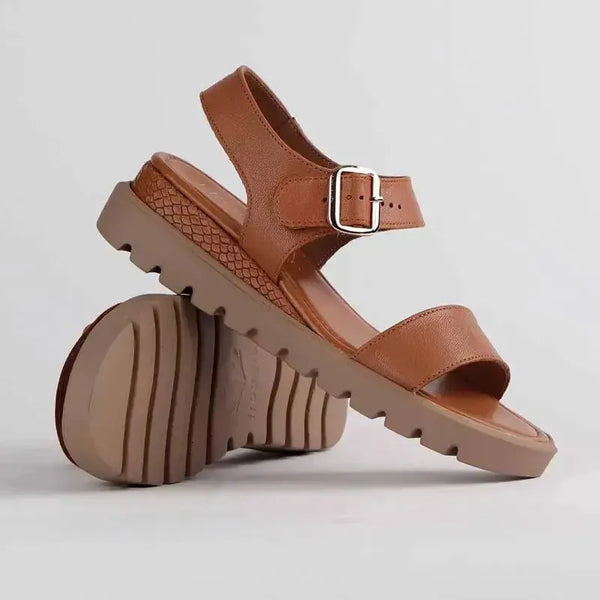 Froggie Ida Leather Wedge Sandal - Tan M