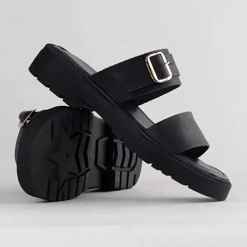 Froggie Ida Slip In 2 leather Strap Sandal - Black | Shoe Box
