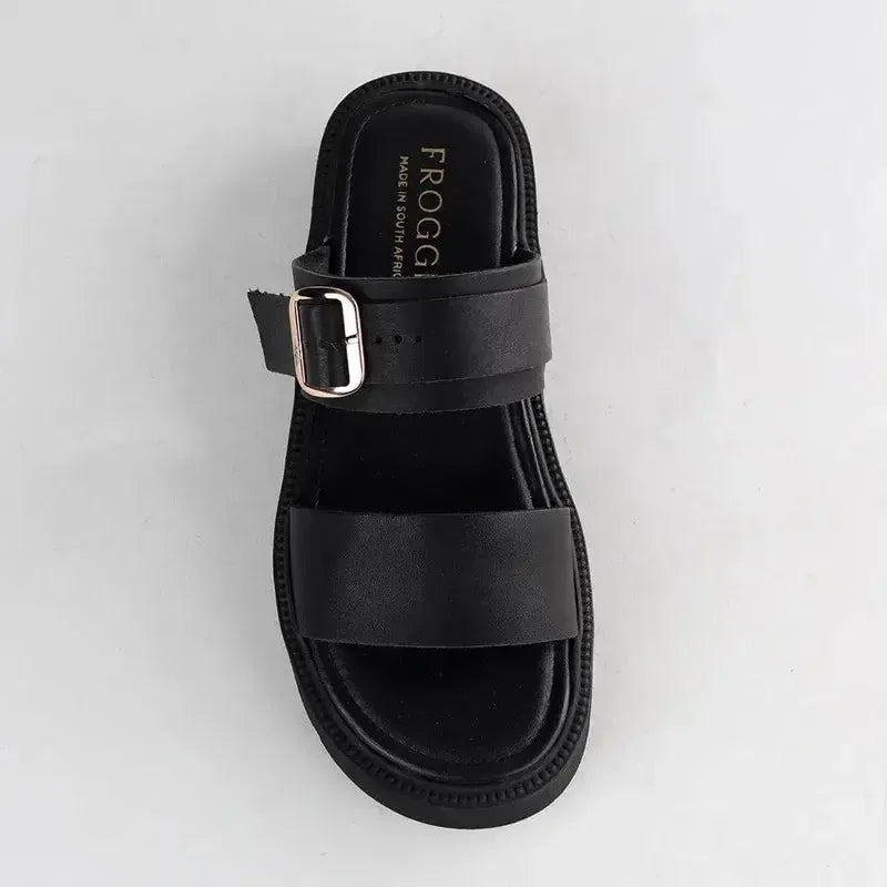Froggie Ida Slip In 2 leather Strap Sandal - Black | Shoe Box