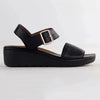Froggie Megan Lower Leather Wedge Sandal - Black