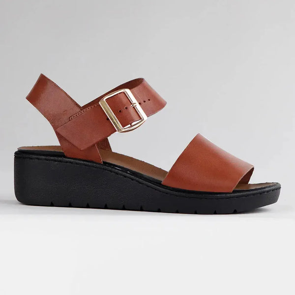 Froggie Megan Lower Leather Wedge Sandal -Chestnut