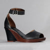 Froggie Merisa Leather Peep Toe Wedge - Black