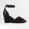 Froggie Merisa Leather Peep Toe Wedge - Black-Froggie-Buy shoes online