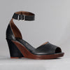 Froggie Merisa Leather Peep Toe Wedge - Black-Froggie-Buy shoes online