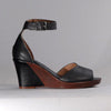 Froggie Merisa Leather Peep Toe Wedge - Black-Froggie-Buy shoes online