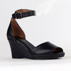 Froggie Merisa Leather Peep Toe Wedge - Black-Froggie-Buy shoes online