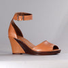 Froggie Merisa Leather Peep Toe Wedge - Tan-Froggie-Buy shoes online