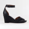 Froggie Merissa Leather Peep Toe Wedge - Black-Froggie-Buy shoes online