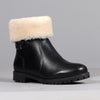 Froggie Pat Leather Fur Collar Ankle Boot - Black-Froggie-Buy shoes online