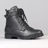 Froggie Pat Leather Lace Up Ankle Boot - Black-Froggie-Buy shoes online