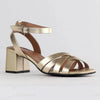 Froggie Pen Leather Crossover Strappy Block Heel - Gold