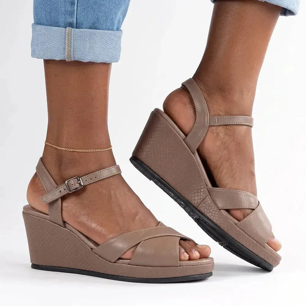 Froggie Raine Leather Wedge - Stone Multi