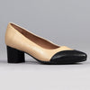 Froggie Spring Leather 2 Toned Block Court Heel - Cream / Black-Froggie-Buy shoes online