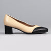 Froggie Spring Leather 2 Toned Block Court Heel - Cream / Black-Froggie-Buy shoes online