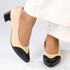 Froggie Spring Leather 2 Toned Block Court Heel - Cream / Black-Froggie-Buy shoes online