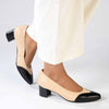 Froggie Spring Leather 2 Toned Block Court Heel - Cream / Black-Froggie-Buy shoes online