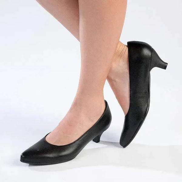 Froggie Spring Penny Leather Court Heel - Black