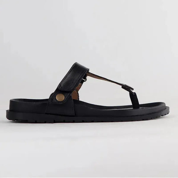 Froggie Tessa Slip On Thong Leather Sandals - Black
