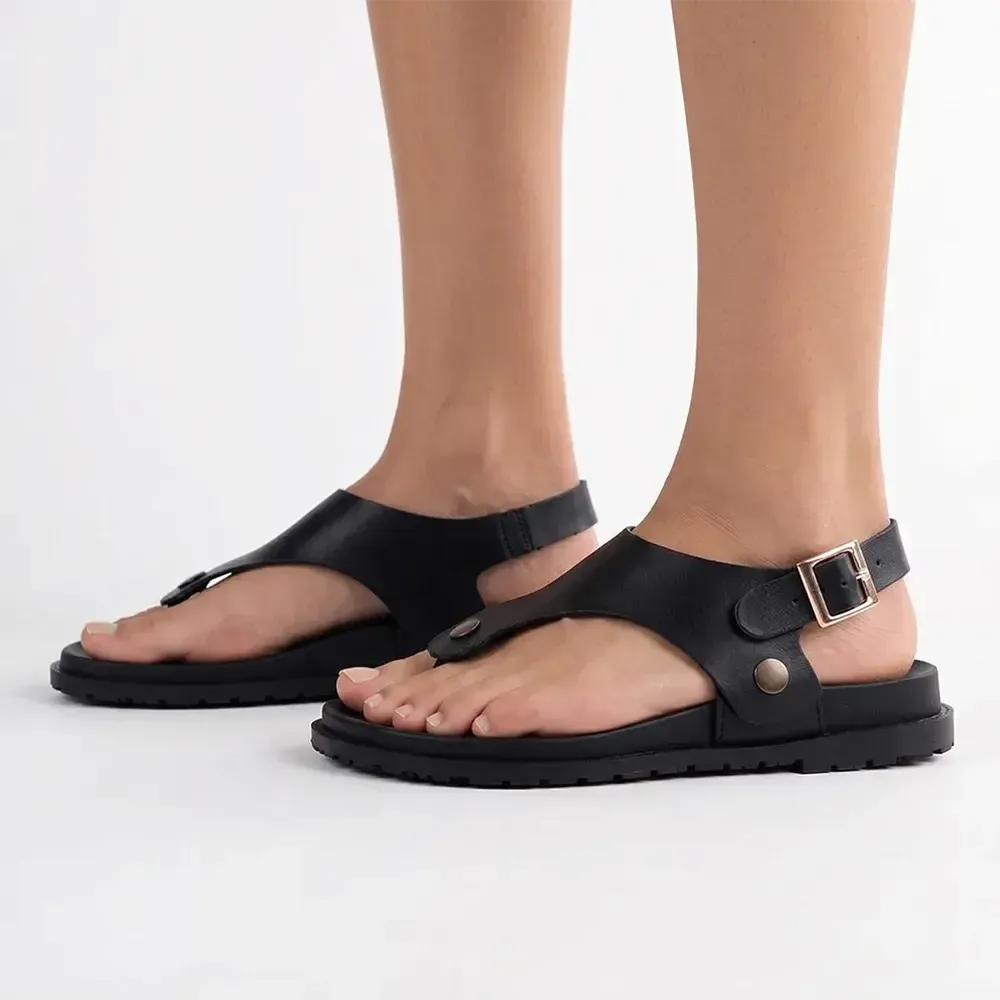 Froggie Tessa Thong With Backstrap Leather Sandal - Black | Shoe