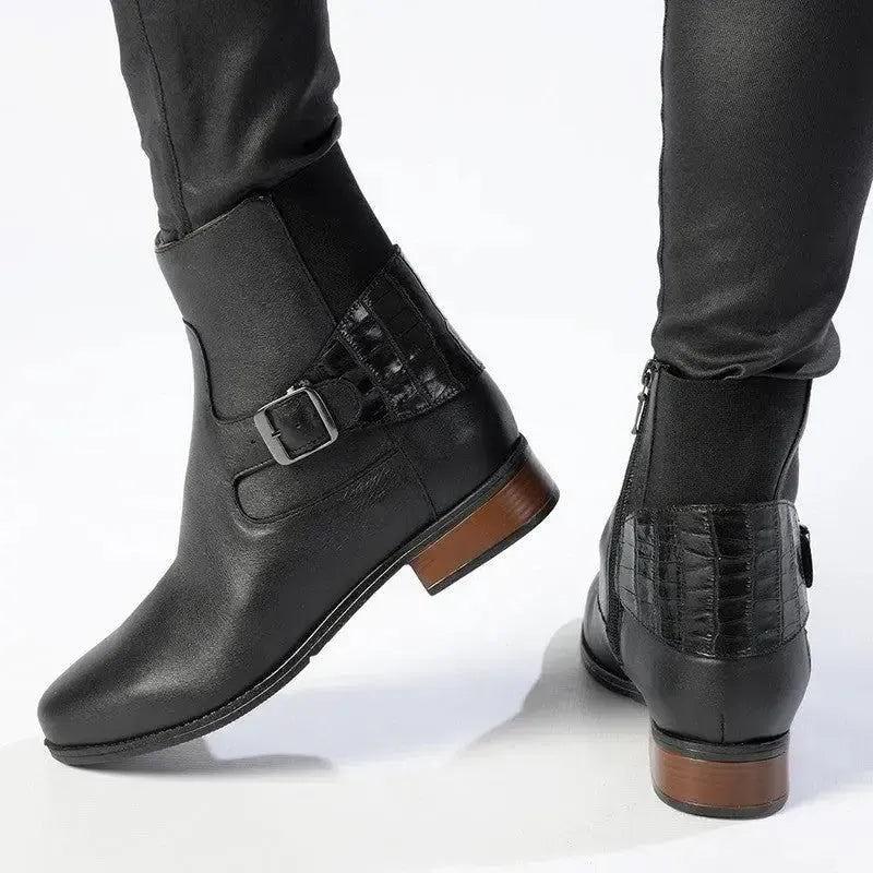 Froggie Tory Leather Block Heel Side Zip Ankle Boot - Black | Shoe