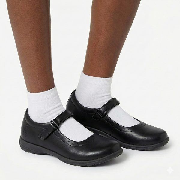 Hush Puppies Scarlett Velcro Youth School MJ Shoes - Black