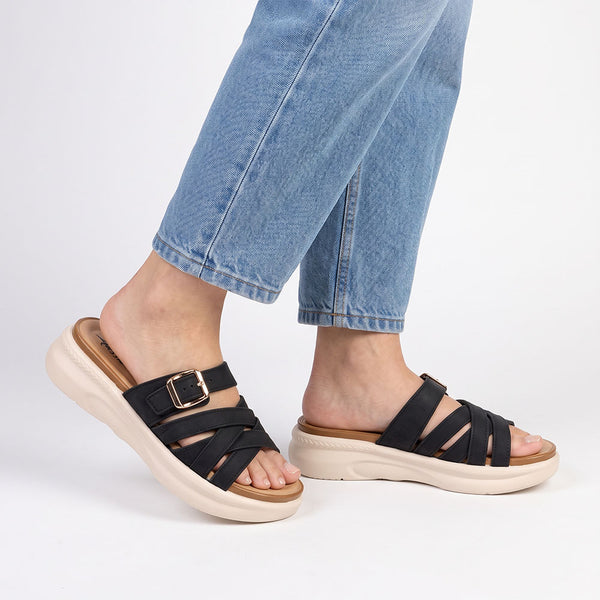Alessio Interlaced Slide Sandals - Black