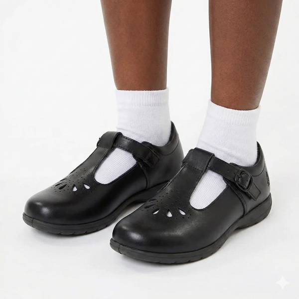 Hush Puppies Crown Kids T-Bar School Shoes - Black