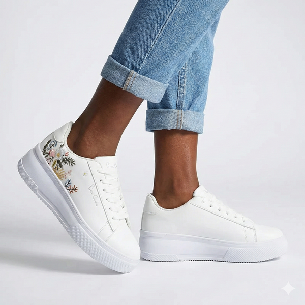 Pierre Cardin Fleurs 5 Flower Printed lace up sneaker - White Floral