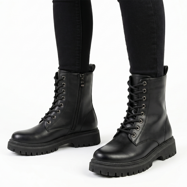 Madison Lace Up Combat Boots - Black