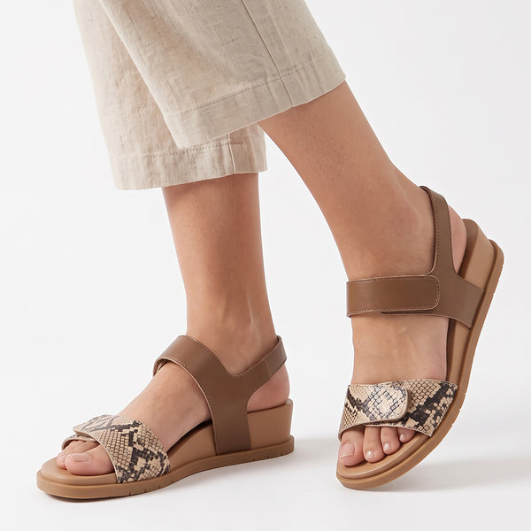 Hush Puppies Lucia Leather Wedge - Brown Snake