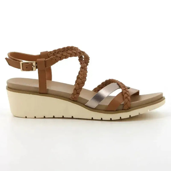Hush Puppies Reina Calf/Metallic leather Wedge Sandal - Rose Gold