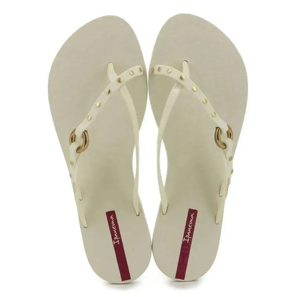 Ipanema Fashion Elo Slip Flop With Studs - Beige/Gold