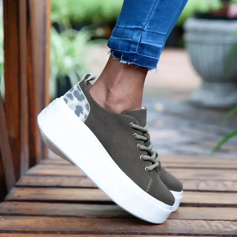 AYA Julz Bari Leather Sneaker - Olive | Shoe Box Online Store