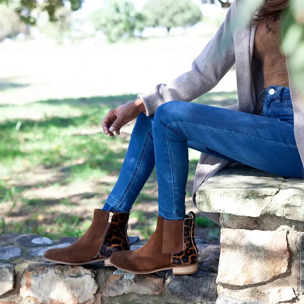 Julz Becky Leather Ankle Boot - Mocha Leopard
