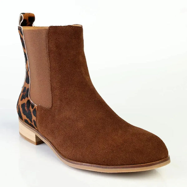 Julz Becky Leather Ankle Boot - Mocha Leopard