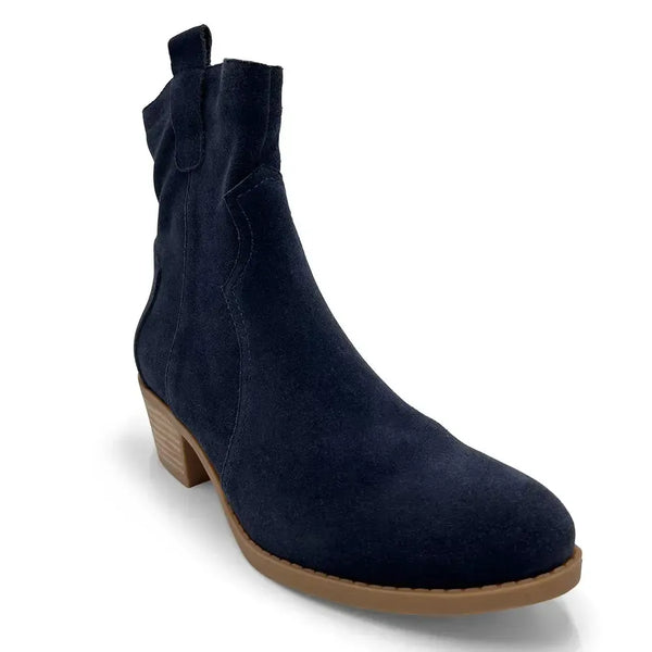 Julz Belle Leather Mid Calf Suede Boot - Navy