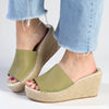 Julz Demi Leather Espadrille Mule Wedge - Olive-Julz-Buy shoes online