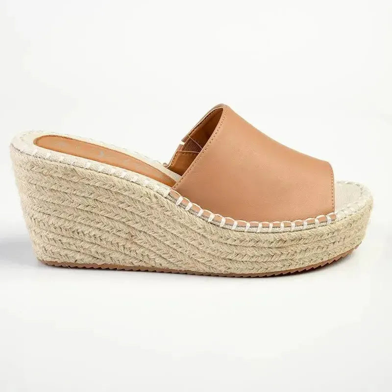 Julz Demi Leather Espadrille Mule Wedge - Tan | Shoe Box Online Store