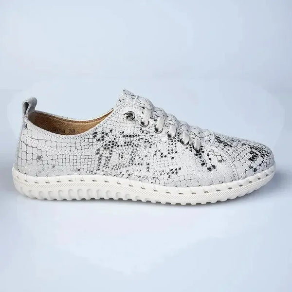 Julz Gina -Leather Sneaker With Stitch Detail - Silver Snake