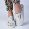 Julz Gina -Leather Sneaker With Stitch Detail - Silver Snake