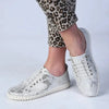 Julz Gina -Leather Sneaker With Stitch Detail - Silver Snake
