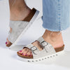 Julz Hudson Leather Double Buckle Footbed Sandal- Silver Snake-Julz-Buy shoes online