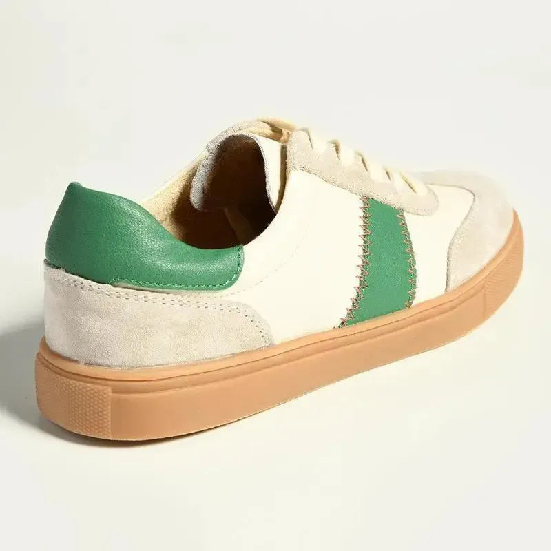 Julz Kennedy Leather Sneaker - Biege / Green Strip | Shoe Box Julz Kennedy Leather Sneaker - Biege / Green Strip | Shoe Box