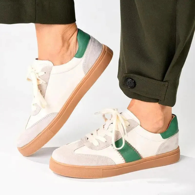 Julz Kennedy Leather Sneaker - Biege / Green Strip | Shoe Box Online Store